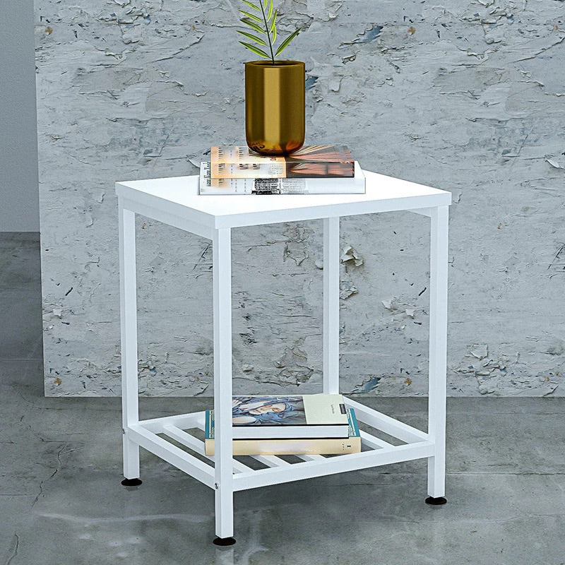Modern Style with Storage Rack White/black Metal Iron Nightstand 16"L x 14"W x 20"H White Clearhalo 'Bedroom Furniture' 'furn' 'furn_night_stand' 'Furniture' 'night_stand' 'Nightstands' 5311450