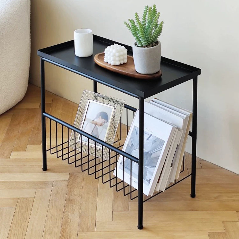 Modern Style with Storage Rack White/black Metal Iron Nightstand 20"L x 10"W x 22"H Black Clearhalo 'Bedroom Furniture' 'furn' 'furn_night_stand' 'Furniture' 'night_stand' 'Nightstands' 5311464