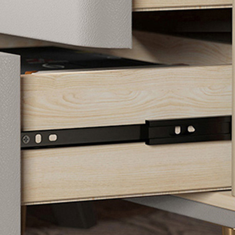 Massivholz Rahmen zwei Schubladen Ledergrau/Khaki/Beige/Blau Gold Tischbein Nachttisch