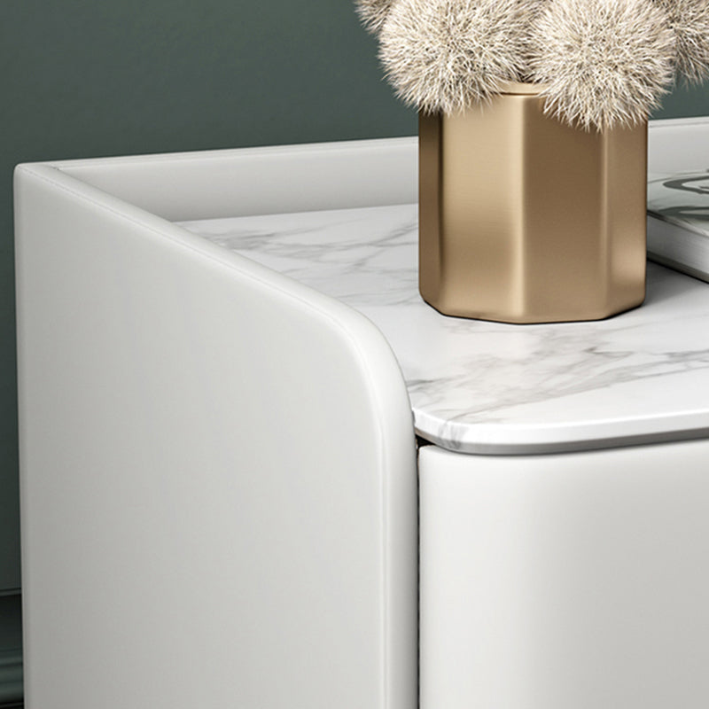 Massivholz Rahmen zwei Schubladen Ledergrau/Khaki/Beige/Blau Gold Tischbein Nachttisch