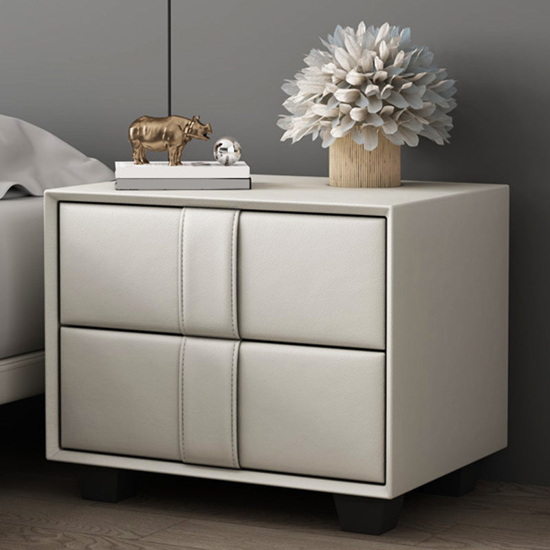 Modern Style with Two Drawer Grey/off-white/brown/leather Nightstand