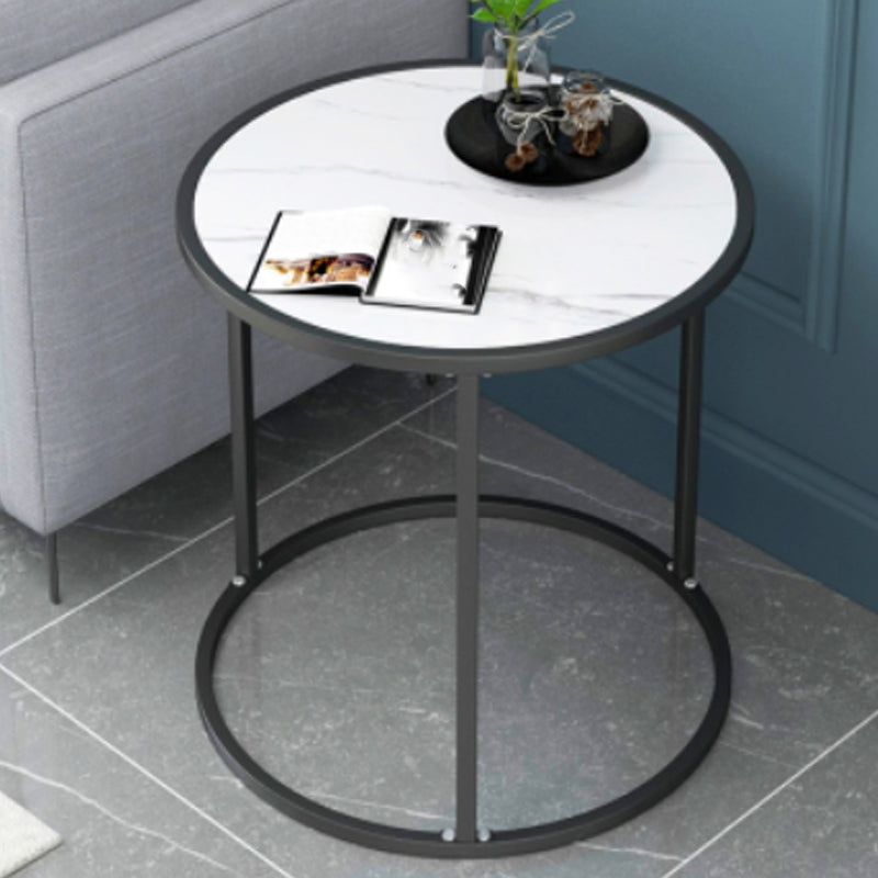 Glam Black/White Wood Side Table Stainless Steel Frame End Table