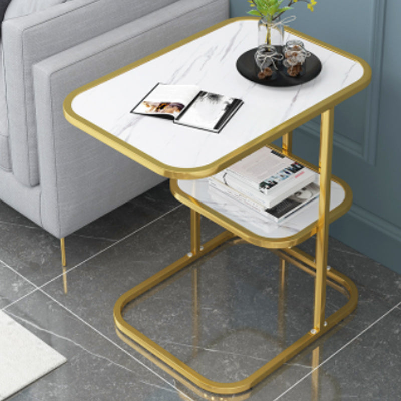 Glam Black/White Wood Side Table Stainless Steel Frame End Table