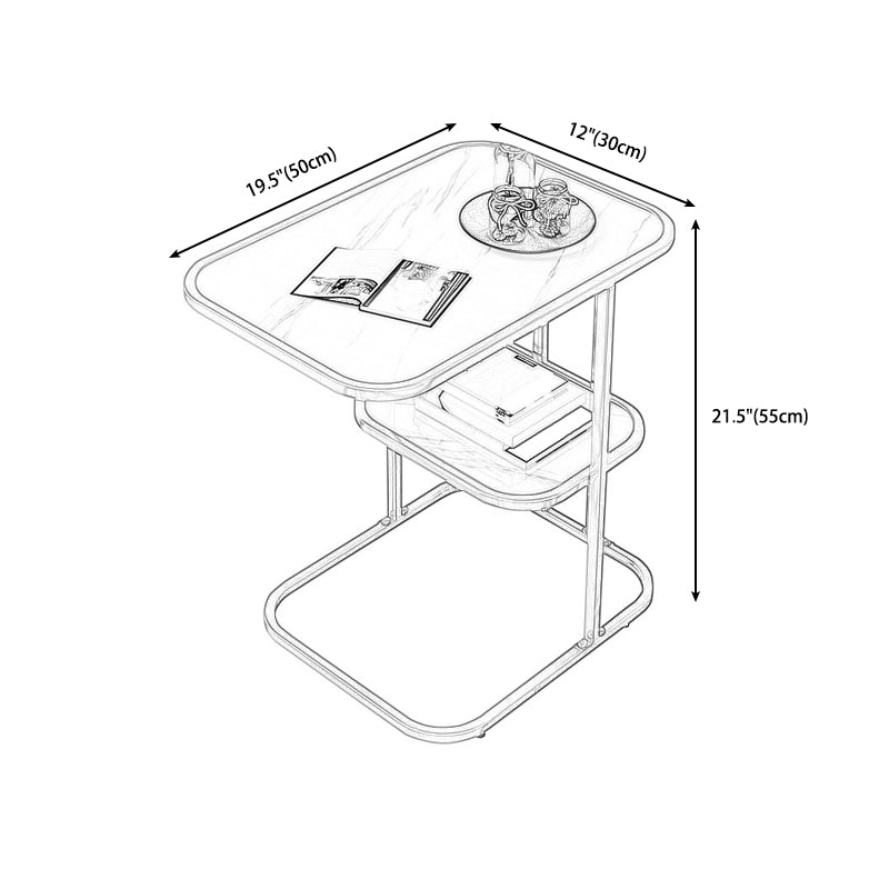 Glam Black/White Wood Side Table Stainless Steel Frame End Table