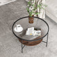 Round with Wood Accents Coffee Table Nordic Clear Glass Top Cocktail Table