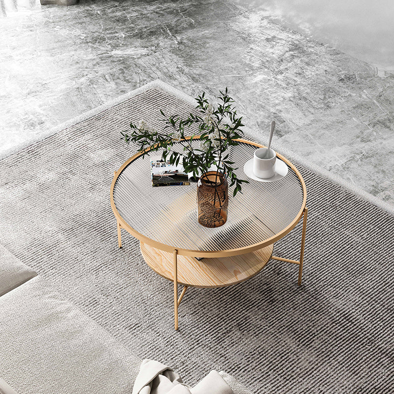 Round with Wood Accents Coffee Table Nordic Clear Glass Top Cocktail Table
