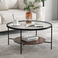 Round with Wood Accents Coffee Table Nordic Clear Glass Top Cocktail Table