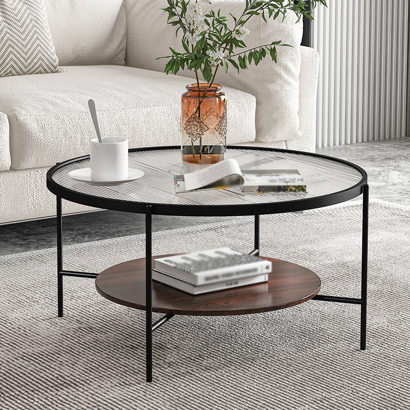 Round with Wood Accents Coffee Table Nordic Clear Glass Top Cocktail Table