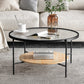 Round with Wood Accents Coffee Table Nordic Clear Glass Top Cocktail Table
