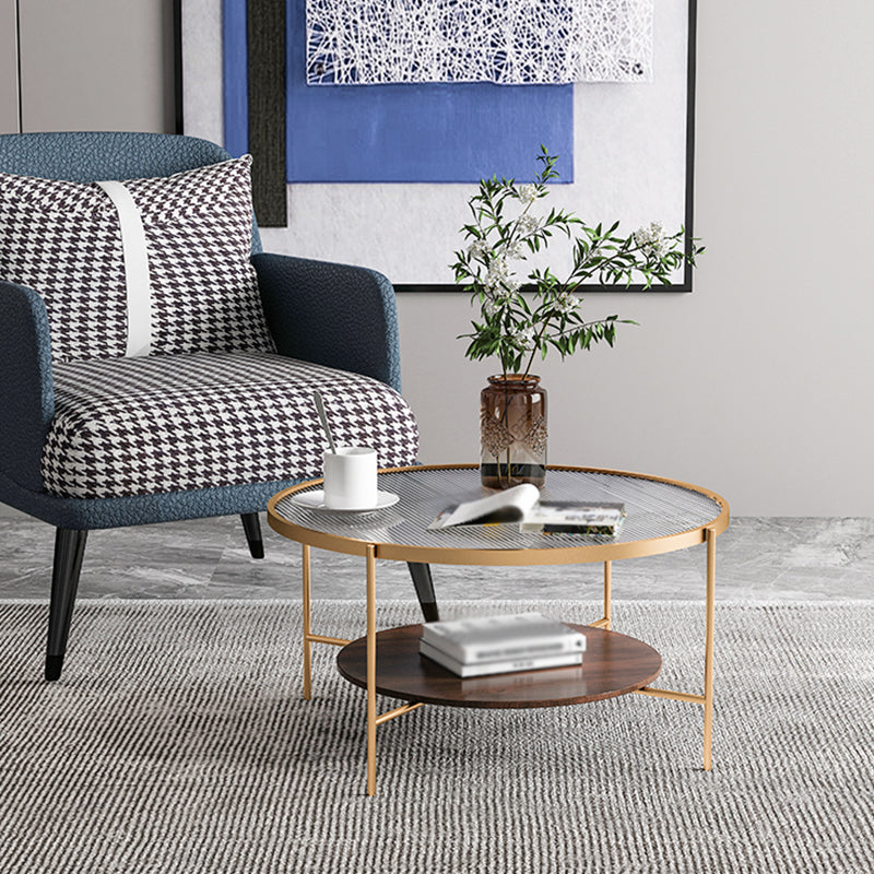 Round with Wood Accents Coffee Table Nordic Clear Glass Top Cocktail Table
