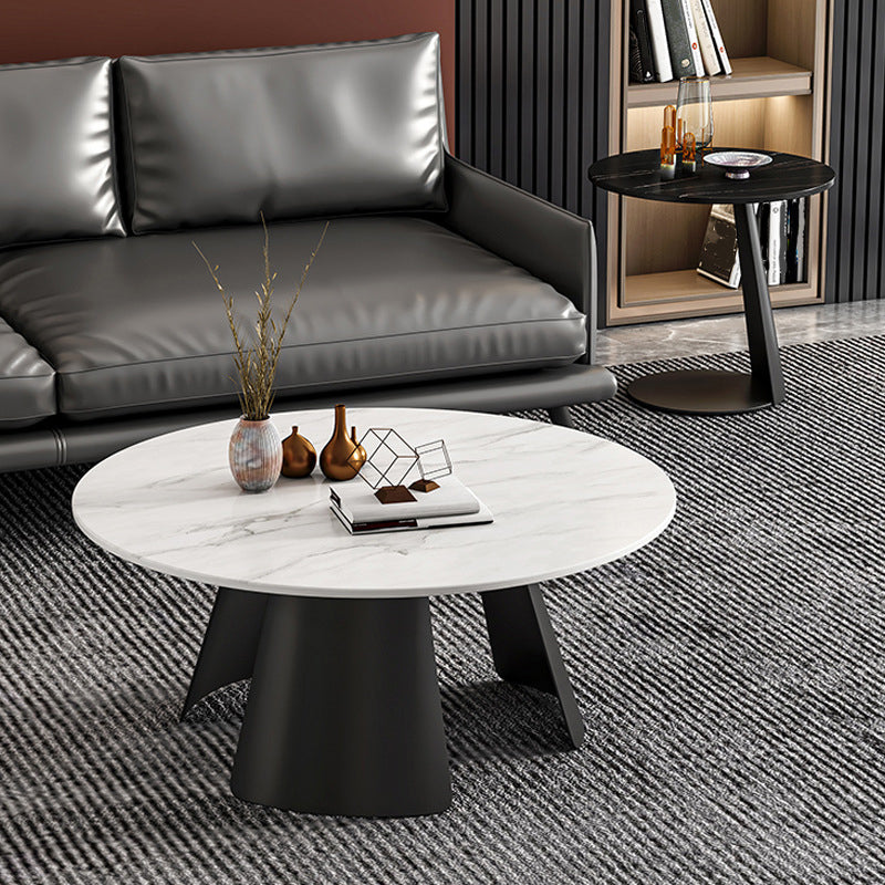 ペデスタルコーヒーテーブル黒/白の現代的な丸いカクテルテーブル