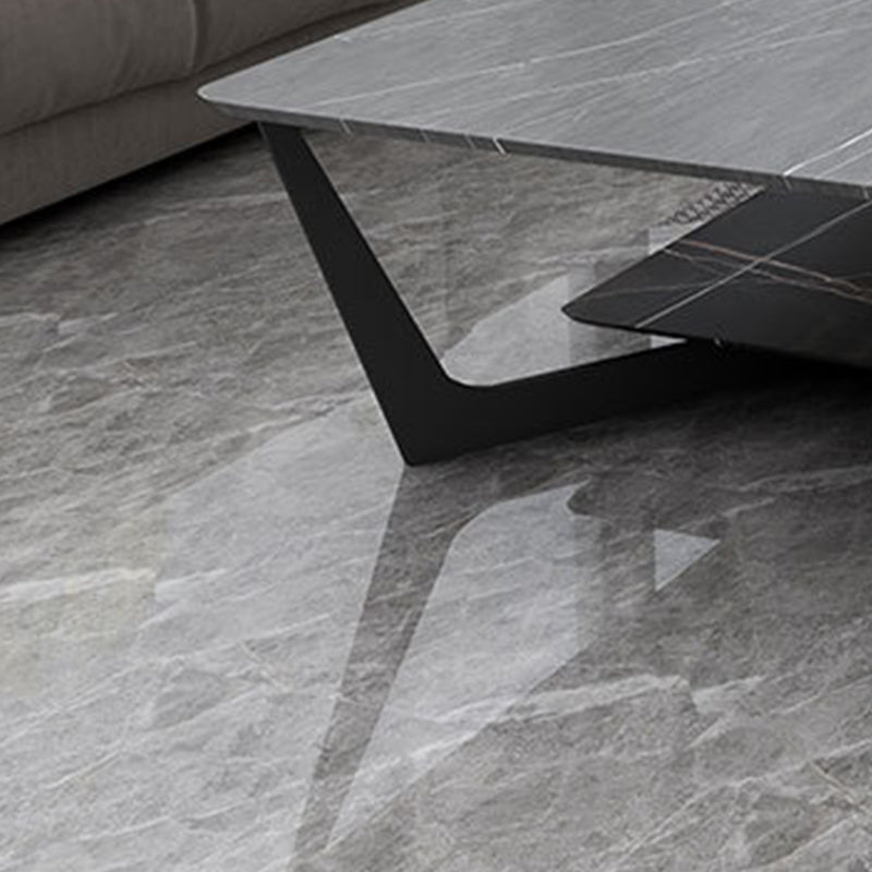Modern Slate Cross Legs Coffee Table with Shelf Rectangular Cocktail Table in Black