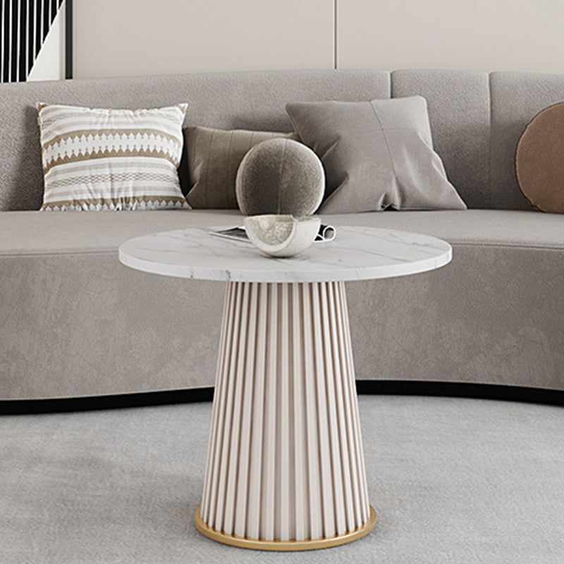 Mesa de centro moderna de pizarra maciza, mesa de cóctel redonda de hierro en blanco/negro