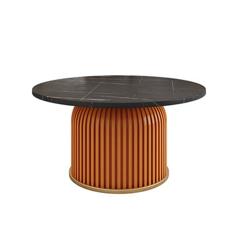 Mesa de centro moderna de pizarra maciza, mesa de cóctel redonda de hierro en blanco/negro