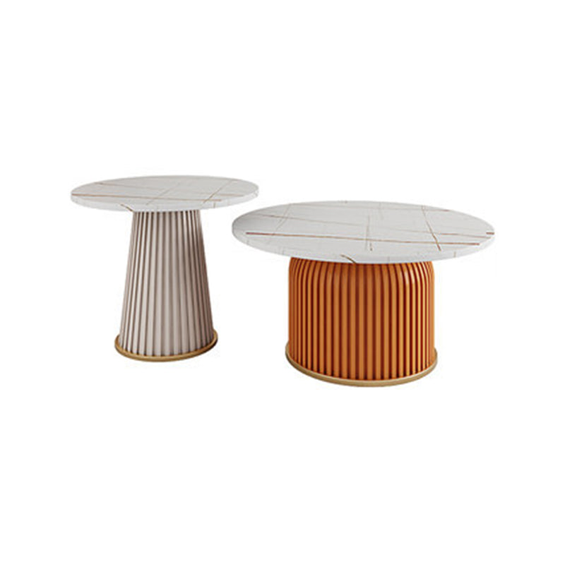 Mesa de centro moderna de pizarra maciza, mesa de cóctel redonda de hierro en blanco/negro
