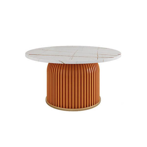Mesa de centro moderna de pizarra maciza, mesa de cóctel redonda de hierro en blanco/negro