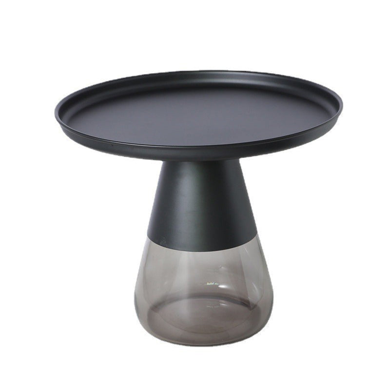 Mid-century Modern Metal Tray Top Glass Base Round Coffee Table