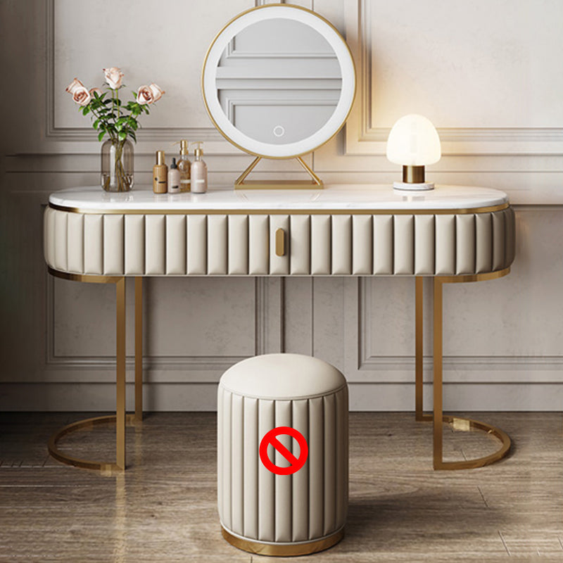 ベッドルームグラムメタリッククリームスタンディングバニティドレッシングテーブルセット
