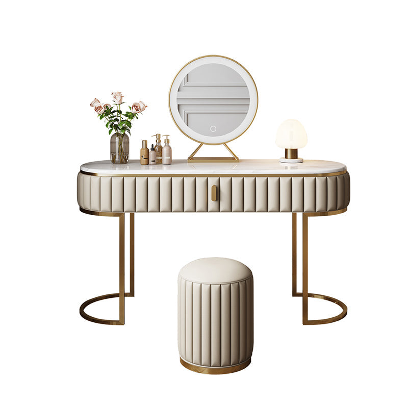 Bedroom Glam Metallic Cream Standing Vanity Dressing Table Set