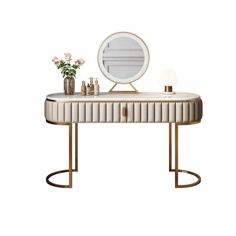 ベッドルームグラムメタリッククリームスタンディングバニティドレッシングテーブルセット