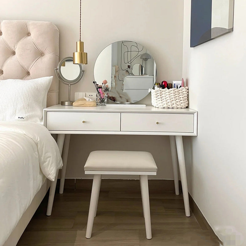 Mirrored Wood Makeup Dressing Table Stool Set White,30.31" H Clearhalo 'Bedroom Furniture' 'furn' 'furn_makeup_vanities' 'Furniture' 'Makeup Vanities' 'makeup_vanities' 5313128