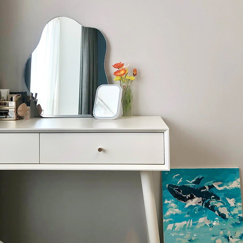 Mirrored Wood Makeup Dressing Table Stool Set White,30.31" H Clearhalo 'Bedroom Furniture' 'furn' 'furn_makeup_vanities' 'Furniture' 'Makeup Vanities' 'makeup_vanities' 5313129