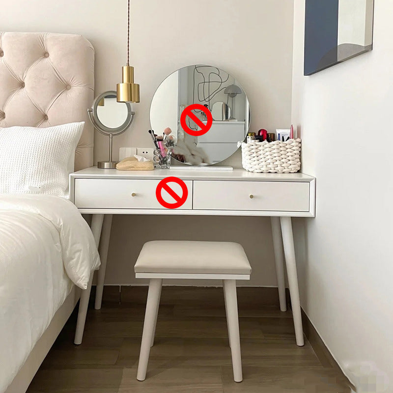 Mirrored Wood Makeup Dressing Table Stool Set White,30.31" H Vanity Stool 16"L x 11"W x 18"H Clearhalo 'Bedroom Furniture' 'furn' 'furn_makeup_vanities' 'Furniture' 'Makeup Vanities' 'makeup_vanities' 5313133