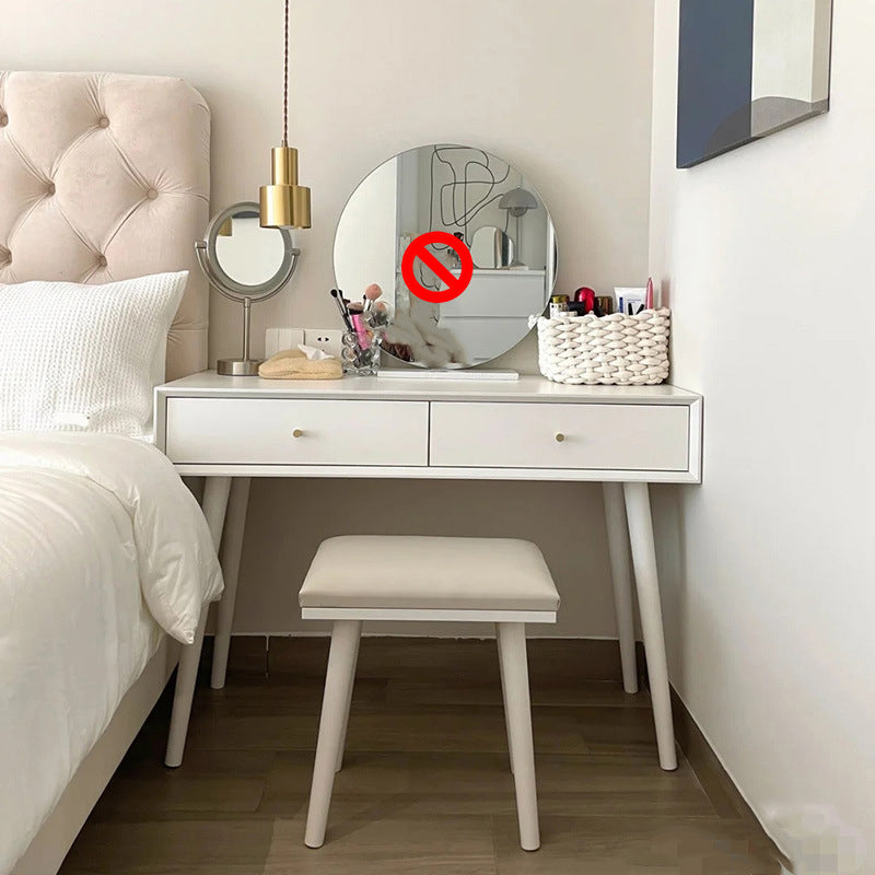 Mirrored Wood Makeup Dressing Table Stool Set White,30.31" H Makeup Vanity & Stools Clearhalo 'Bedroom Furniture' 'furn' 'furn_makeup_vanities' 'Furniture' 'Makeup Vanities' 'makeup_vanities' 5313134