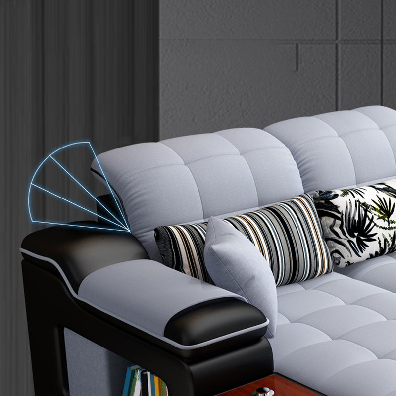 Contemporary Faux Leather and Linen Furniture Sectionals in Grey Clearhalo 'furn' 'furn_sectionals' 'Furniture' 'Living Room Furniture' 'Sectionals' 5313408