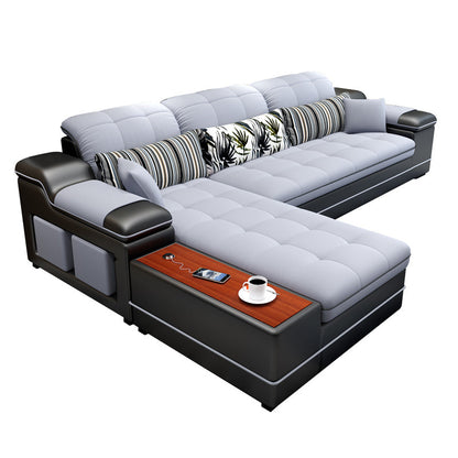 Contemporary Faux Leather and Linen Furniture Sectionals in Grey 100"L x 71"W x 39"H Linen Clearhalo 'furn' 'furn_sectionals' 'Furniture' 'Living Room Furniture' 'Sectionals' 5313414