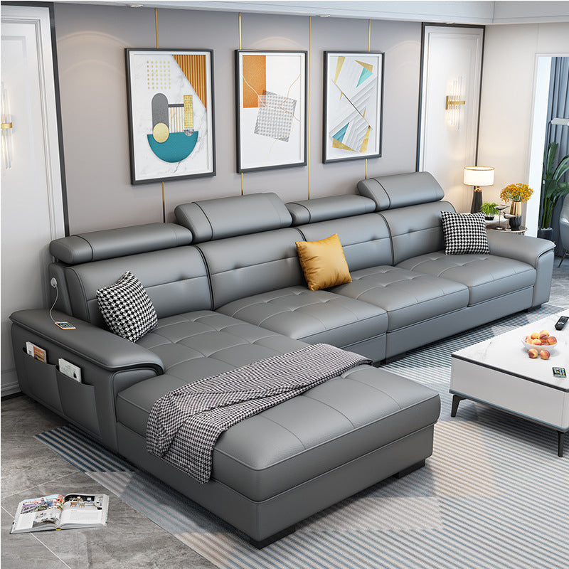 Scandinavian Faux Leather Sectional/sofa with Pillow Top Arm