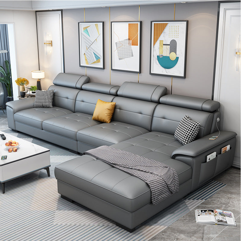 Scandinavian Faux Leather Sectional/sofa with Pillow Top Arm