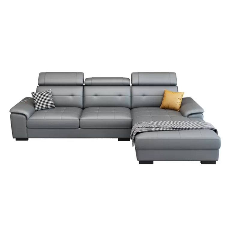 Scandinavian Faux Leather Sectional/sofa with Pillow Top Arm