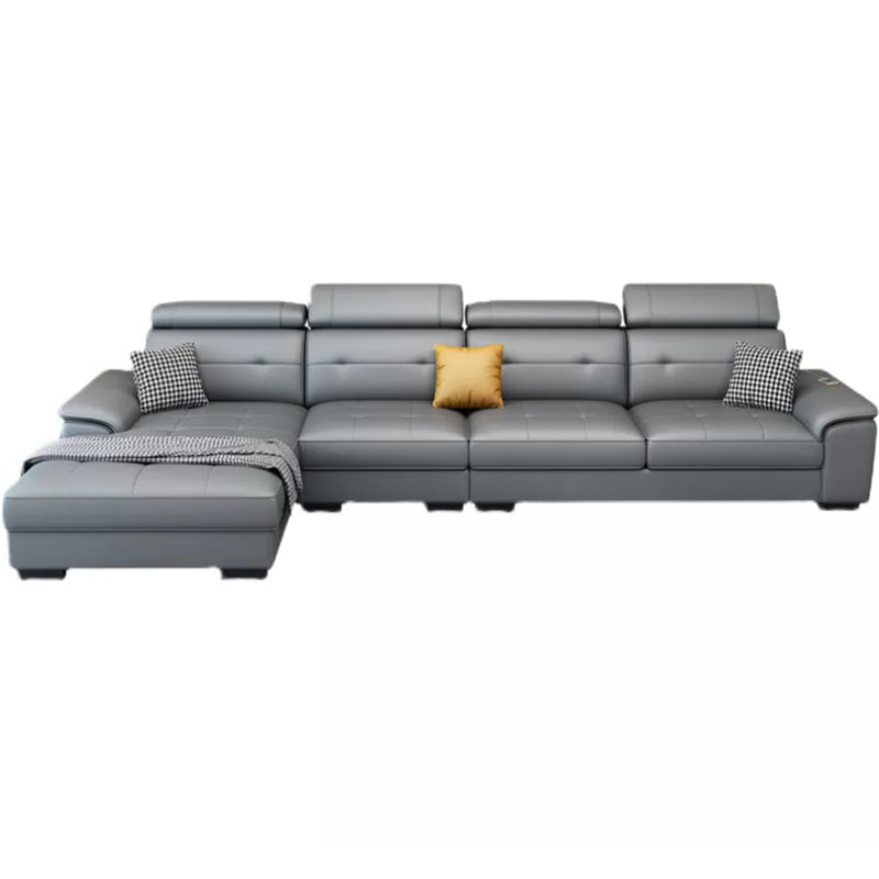 Scandinavian Faux Leather Sectional/sofa with Pillow Top Arm