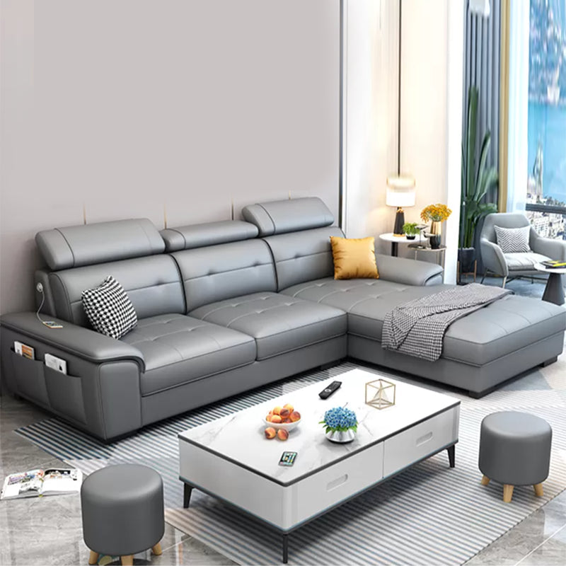 Scandinavian Faux Leather Sectional/sofa with Pillow Top Arm