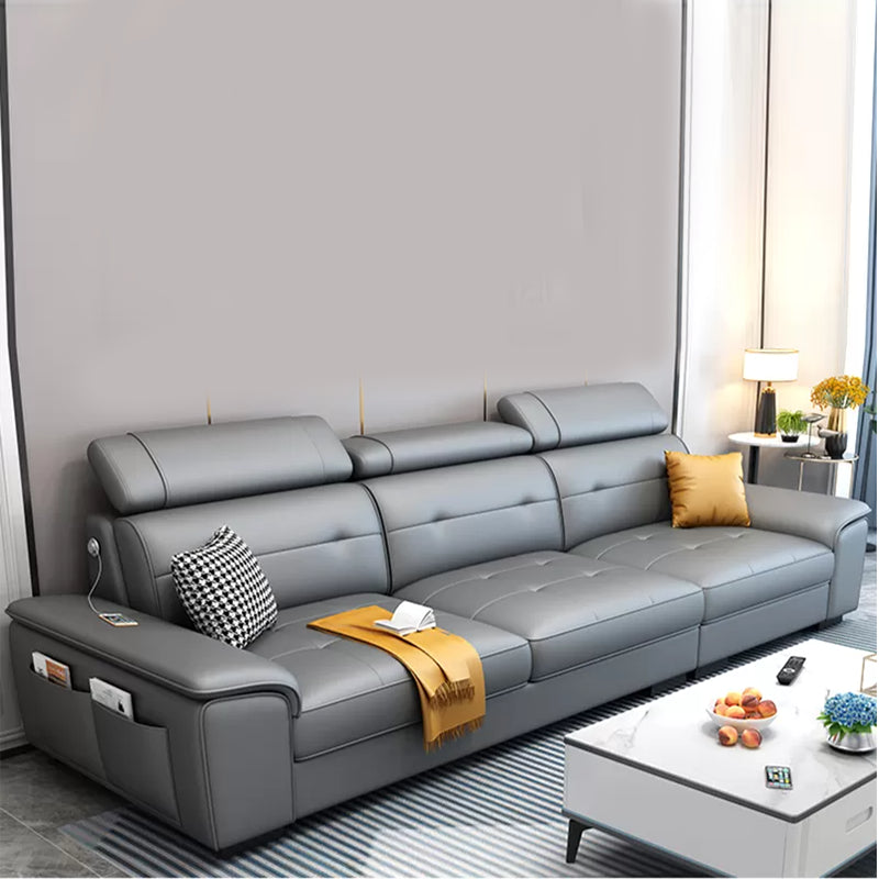 Scandinavian Faux Leather Sectional/sofa with Pillow Top Arm