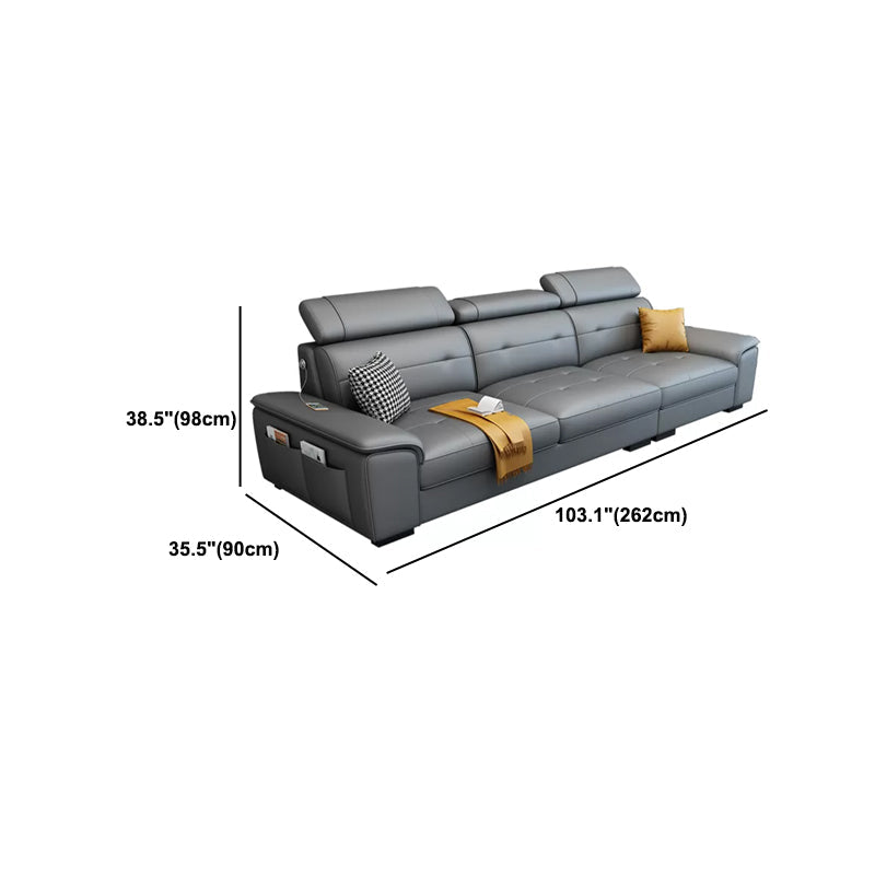 Scandinavian Faux Leather Sectional/sofa with Pillow Top Arm