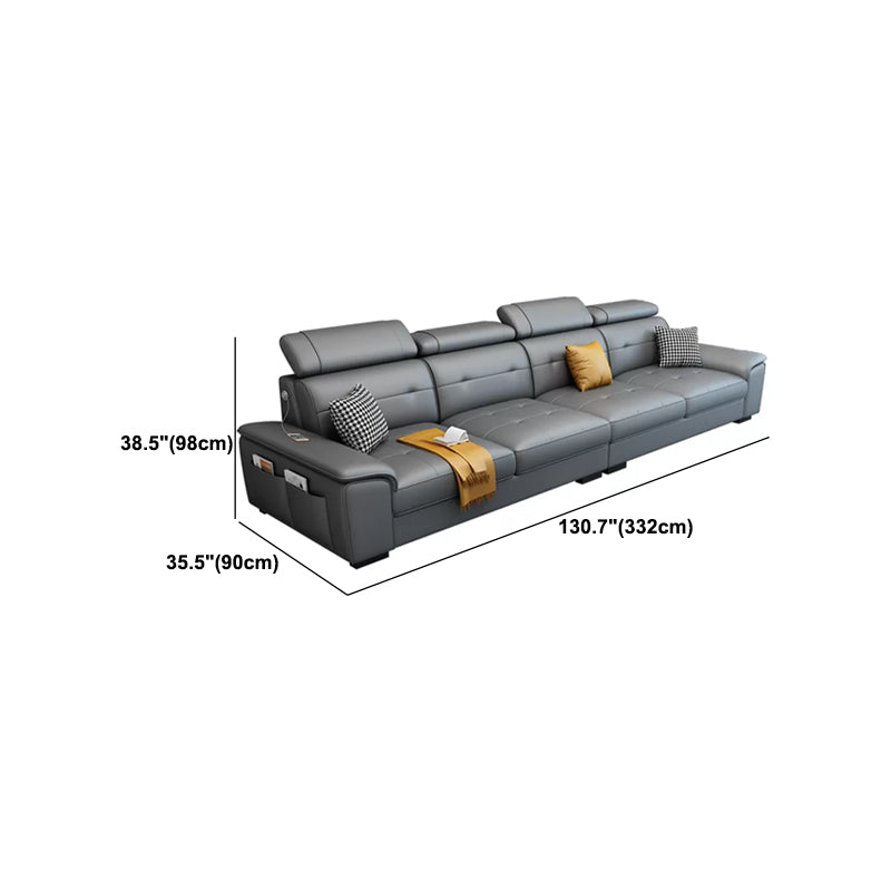 Scandinavian Faux Leather Sectional/sofa with Pillow Top Arm