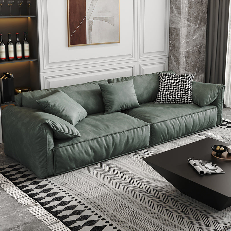 Stationary Living Room Pillow Top Arm Standard Cushions Green Modern Sofa