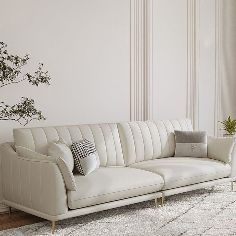 Stationary White Stain Resistant Living Room Pillow Top Arm Standard Settee 94.5"L x 35"W x 31"H Leather Latex Clearhalo 'furn' 'furn_sofas' 'Furniture' 'Living Room Furniture' 'Sofa' 'sofas' 5313583