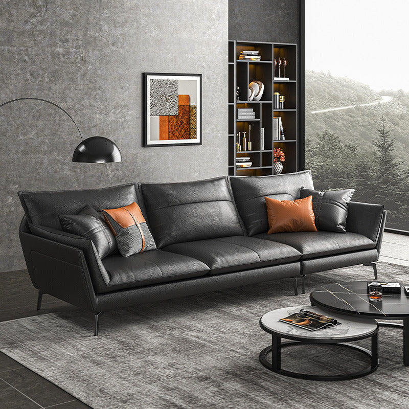 コンテンポラリークッション標準的な埋め込み式アームリビングルームフェイクレザーソファ