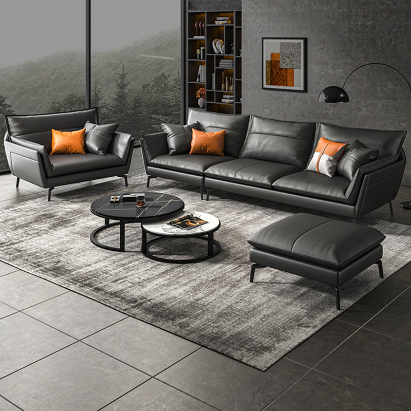 コンテンポラリークッション標準的な埋め込み式アームリビングルームフェイクレザーソファ