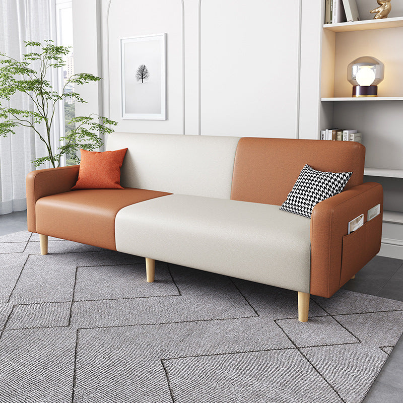 Contemporary Square Arm Sofa Couch Faux Leather/Linen Settee Couch Orange White Faux Leather Clearhalo 'furn' 'furn_sofas' 'Furniture' 'Living Room Furniture' 'Sofa' 'sofas' 5313623