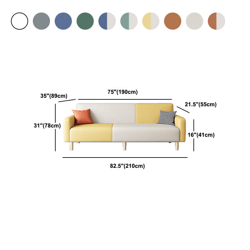 Contemporary Square Arm Sofa Couch Faux Leather/Linen Settee Couch Clearhalo 'furn' 'furn_sofas' 'Furniture' 'Living Room Furniture' 'Sofa' 'sofas' 5313628