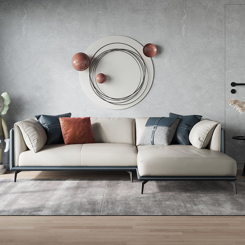 Genuine Leather Pillow Top Arm Sectional Sofa 28.35"High Cushion Back Sofa for Living Room Clearhalo 'furn' 'furn_sectionals' 'Furniture' 'Living Room Furniture' 'Sectionals' 5313779