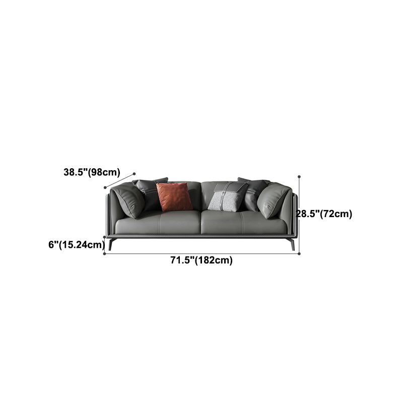 Genuine Leather Pillow Top Arm Sectional Sofa 28.35"High Cushion Back Sofa for Living Room Clearhalo 'furn' 'furn_sectionals' 'Furniture' 'Living Room Furniture' 'Sectionals' 5313788