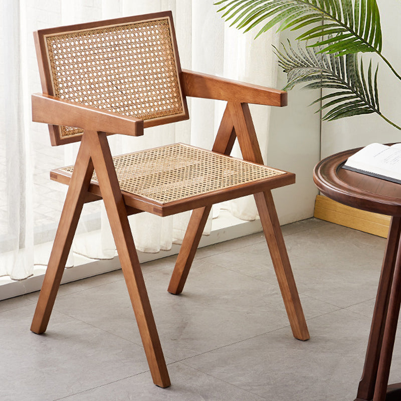 Wood 20" L x 20" W x 31.8" H Armless Solid Wood Frame Chair for Living Room Wicker Rattan Walnut Clearhalo 'Accent Chairs' 'accent_chairs' 'Chairs & Seating' 'furn' 'furn_accent_chairs' 'Furniture' 'Living Room Furniture' 5313796