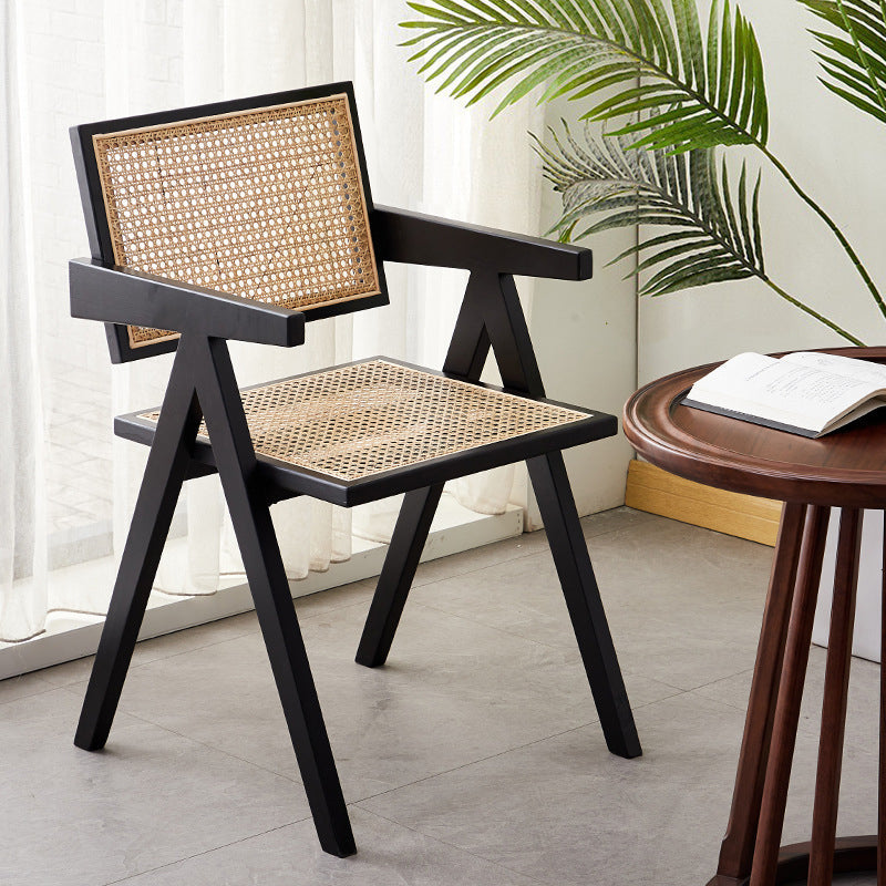 Wood 20" L x 20" W x 31.8" H Armless Solid Wood Frame Chair for Living Room Wicker Rattan Black Clearhalo 'Accent Chairs' 'accent_chairs' 'Chairs & Seating' 'furn' 'furn_accent_chairs' 'Furniture' 'Living Room Furniture' 5313801