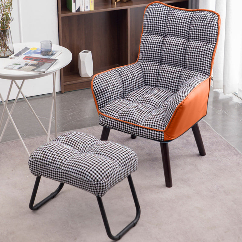 PU Leather Arm Chair 30.70" L x 20.86" W x 39.37" H Biscuit Back Accent Armchair Orange Houndstooth Linen With Ottoman Clearhalo 'Accent Chairs' 'accent_chairs' 'Chairs & Seating' 'furn' 'furn_accent_chairs' 'Furniture' 'Living Room Furniture' 5314088
