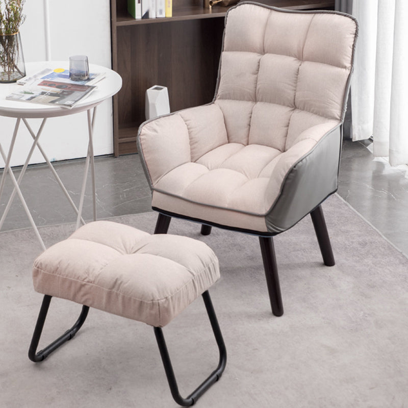 PU Leather Arm Chair 30.70" L x 20.86" W x 39.37" H Biscuit Back Accent Armchair Off-White Linen With Ottoman Clearhalo 'Accent Chairs' 'accent_chairs' 'Chairs & Seating' 'furn' 'furn_accent_chairs' 'Furniture' 'Living Room Furniture' 5314090